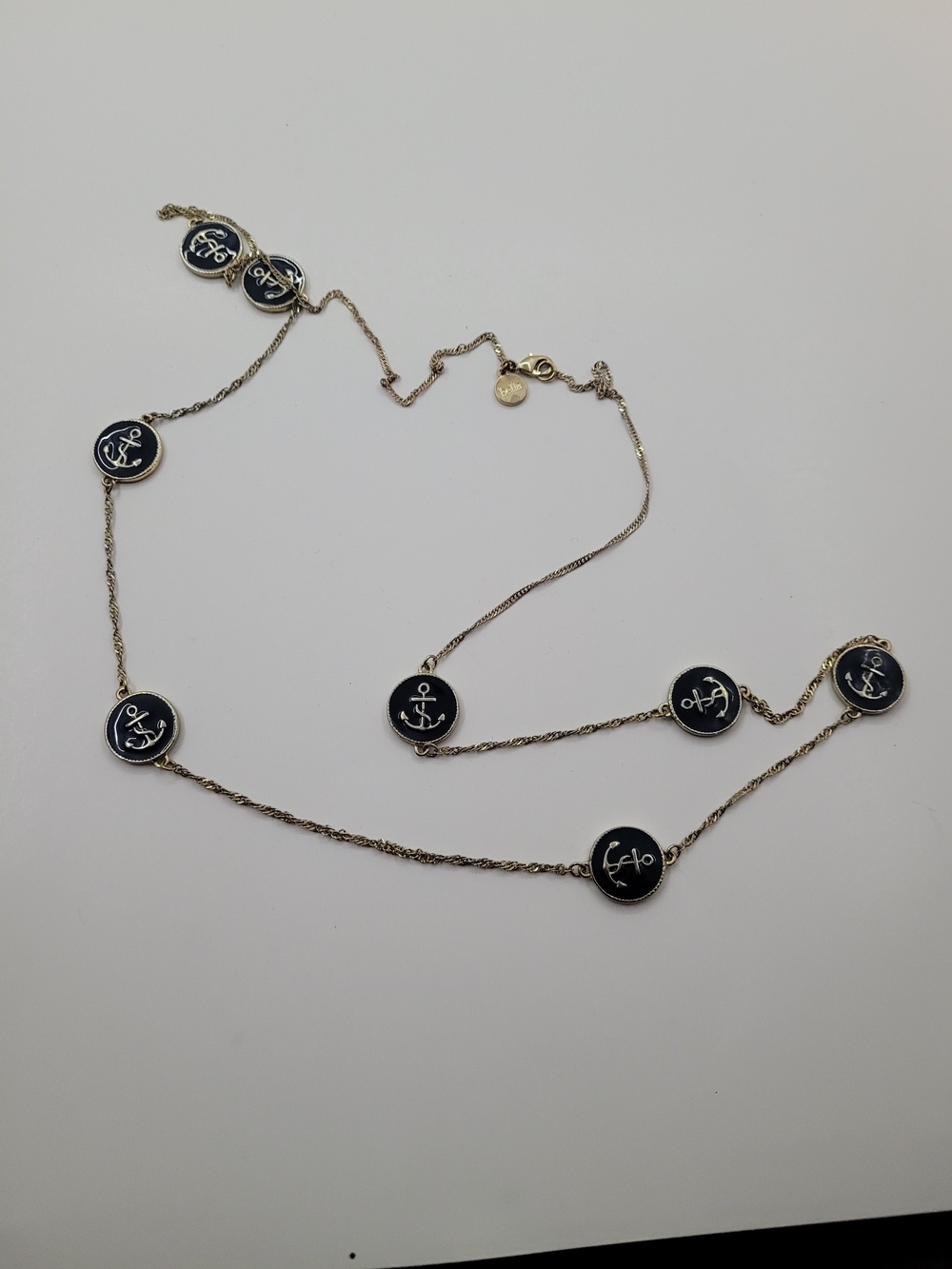 Gold-Tone Anchor Medallion Long Necklace in Black and Gold